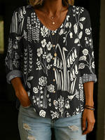 Plus Size Women's Base Blue Flower Print V-Neck Blouse thumbnail 6