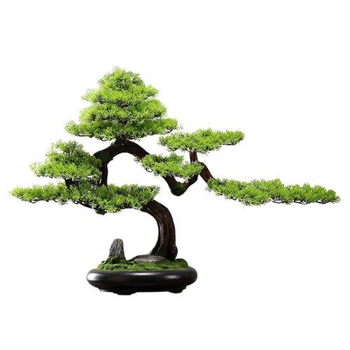 新中式迎客松实木家绿摆植盆景客公厅玄关办室桌F9888779面装饰品