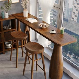 实木吧台桌家用小户型简约阳台休闲小吧台靠墙长条高脚桌子工作台