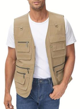 W 36769 Oversized Men's Vest with Multiple Pockets 士多口