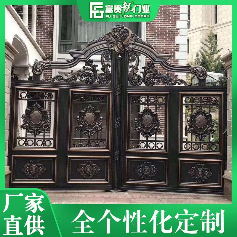 自建房铝合金中式大门 铝艺庭院平开门 别墅院子门车库自动开关门