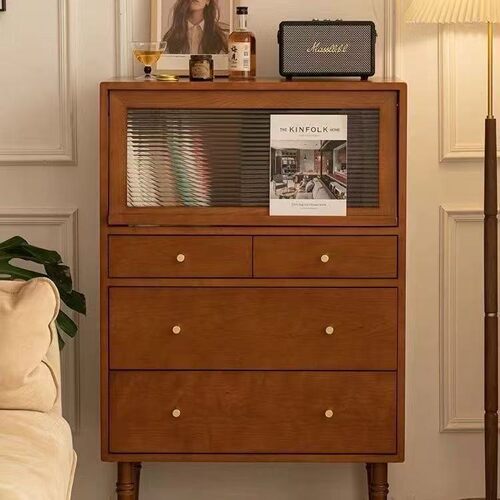 实木中古DUO斗柜厅沙发边柜志柜户卧室复古翻杂门五斗柜小型展客