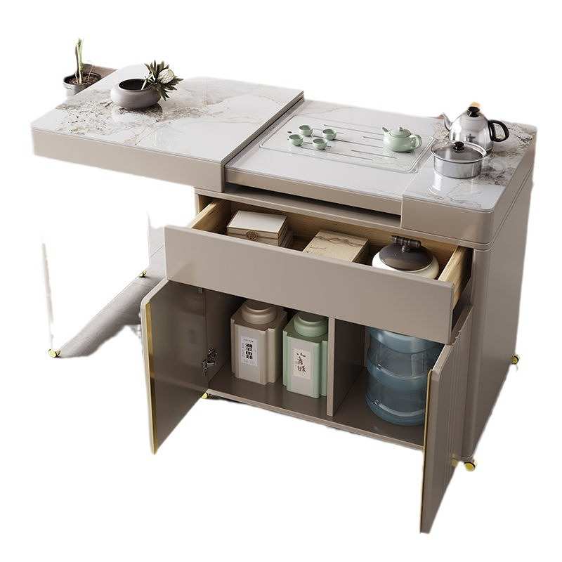 轻奢岩板伸缩茶桌家用阳台可移动茶车现代简约小户型泡茶一体茶台