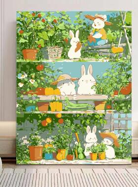 夏日时光diy数字油画丙烯填充手绘手工插画治愈系减压油彩涂色画