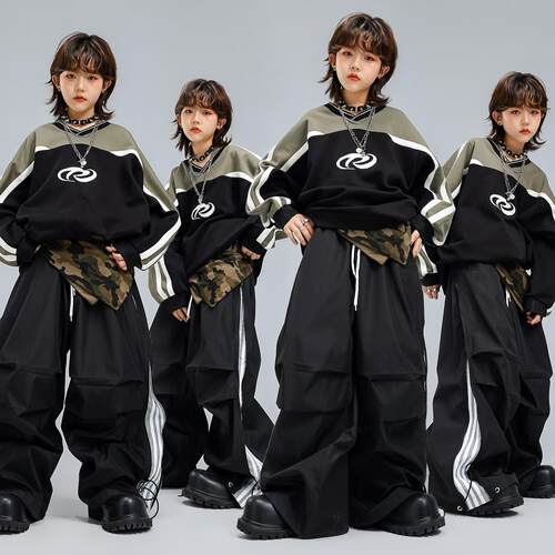 少儿hiphop街舞演出服男童嘻哈美式运动套装女童酷帅儿童街舞潮服
