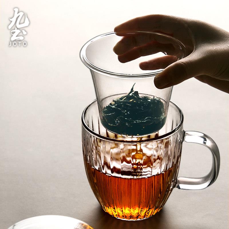 九土加厚泡茶杯耐热水过滤茶水分离杯家用女办公喝茶杯子玻璃花茶