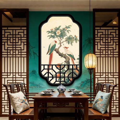 新中式火锅店假窗户灯箱挂画饭厅茶室发光装饰画饭店宋氏美学轩窗