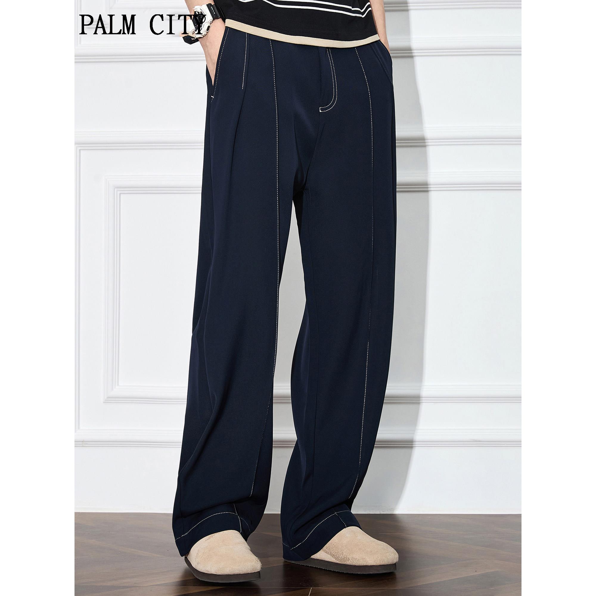 palm city高端春夏直筒西裤男潮流缉明线轻奢直筒垂感拖地休闲裤