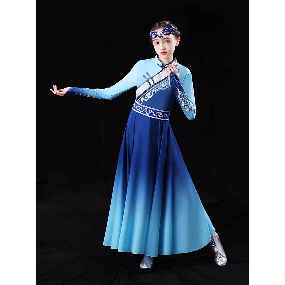 正品儿童白马舞蹈服蒙古舞蹈演出服舞鄂温克族女顶碗民鸿雁新款少图片