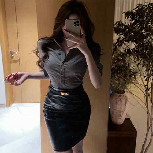 JK制服御姐风高腰显瘦衬衣套装2026春秋新款职业通勤V领秘书纯欲