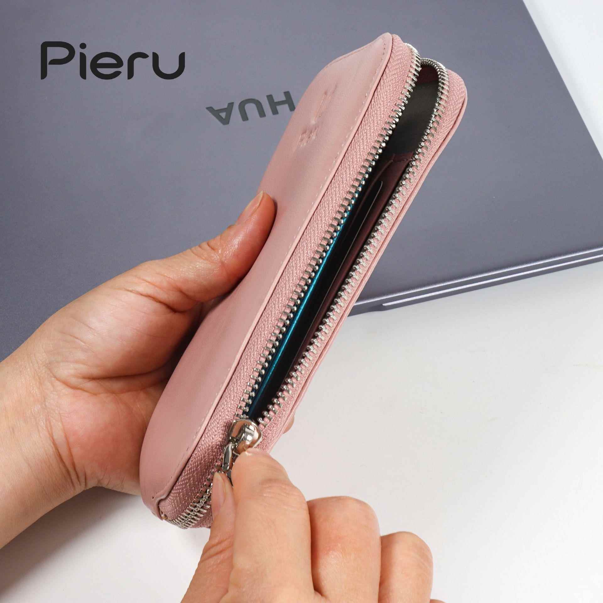 跨境热销新款创意头层真皮手拿包简约拉链手机包羊皮柔软感零钱包