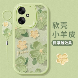 适用红米13rc手机壳网红油画山茶花硅胶，redmi12r镜头全包红米10xpro女款手感舒适红米9a艺术8防摔保护套