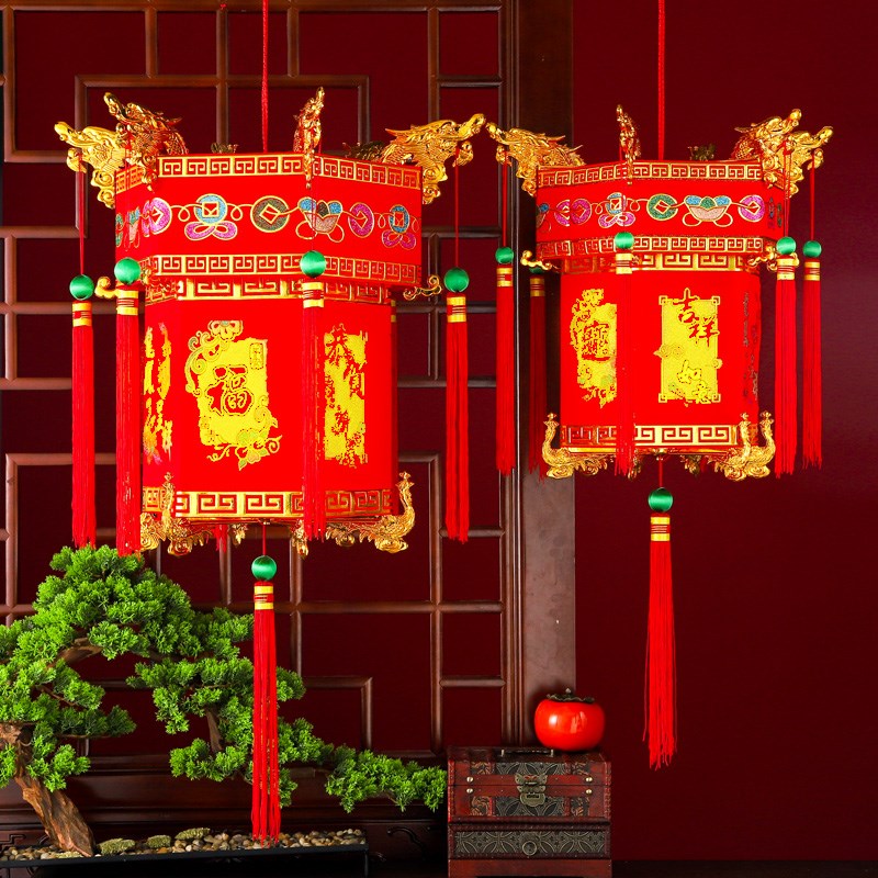 过年的灯笼挂饰六角复古仿古折叠宫灯新年春节装饰吊灯新中式挂件