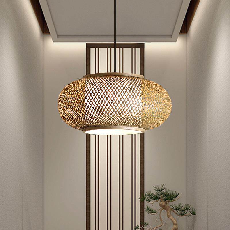现代中式竹编吊灯餐厅灯具过道走廊竹子灯饰茶室禅意竹艺灯笼吊灯