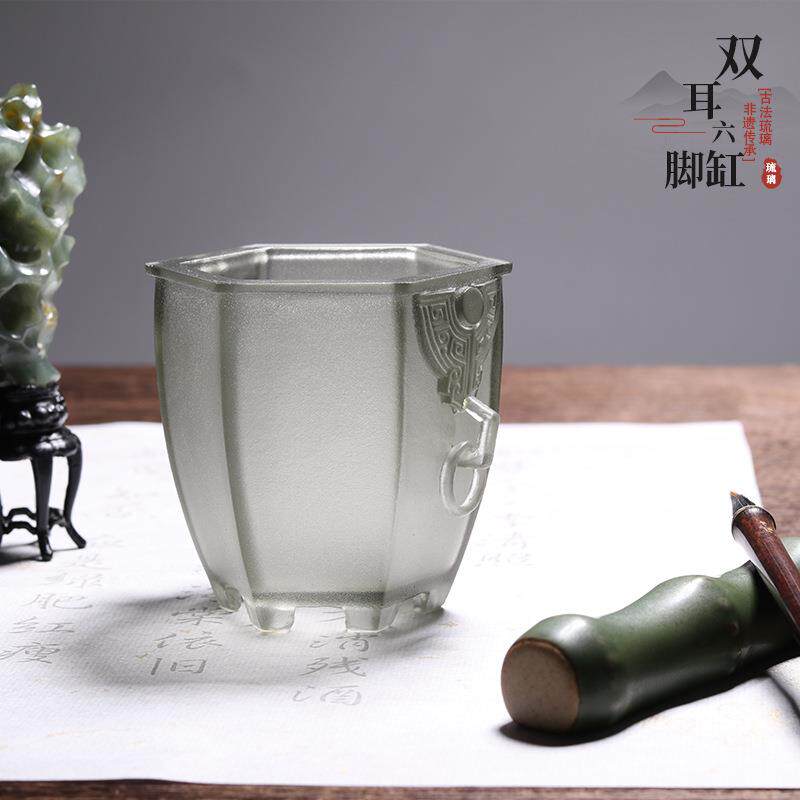 琉璃双耳缸香炉烛台毛笔笔洗圆鼓置物器中式禅意复古迷你小摆件