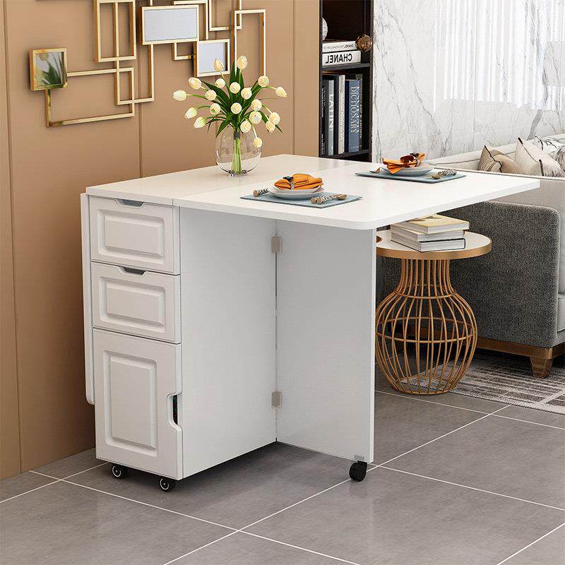 简约现代小户型伸缩折叠餐桌长方形移动厨房收纳柜简易饭桌椅组合