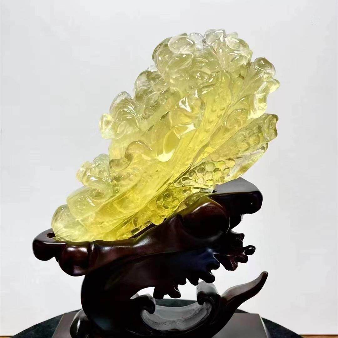 天然黄水晶透体紫黄水晶雕白水晶白菜摆件白菜 水晶原石摆件