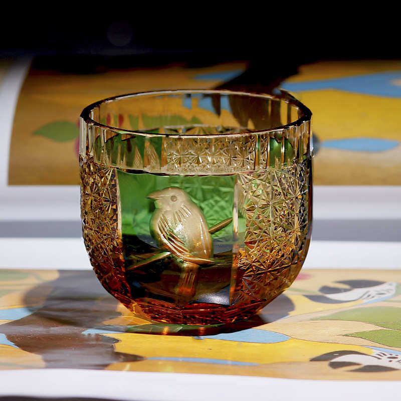 金致日式小清酒杯白酒杯江户切子手工雕刻水晶酒杯一口闷60毫升装