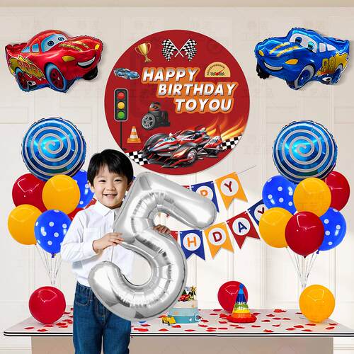 3岁小男孩生日布置气球2岁汽车主题场景装饰仪式感道具party用品4