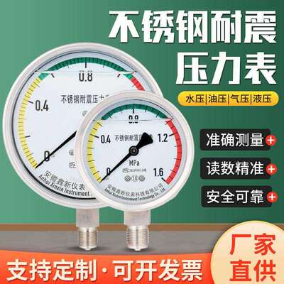 不锈钢耐震压力表YN100BF YTF100H304高温真空油气水液压力表氨用