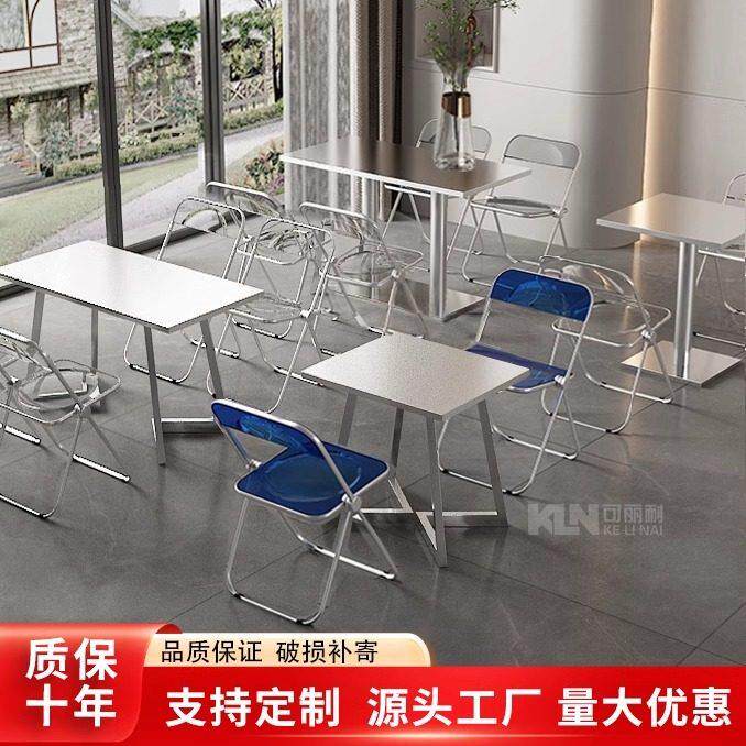 不锈钢餐桌小吃咖啡厅奶茶店快餐桌椅组合饭店不锈钢桌子餐饮商用