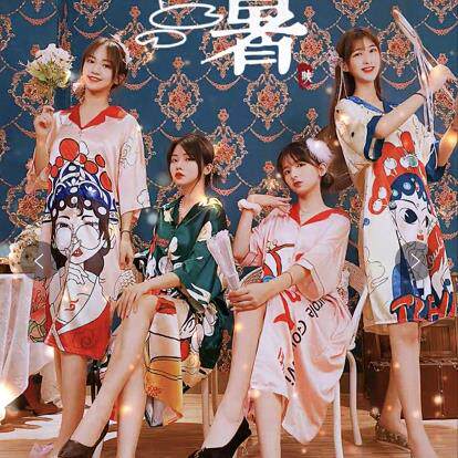 睡衣女冰丝夏季国潮睡衣美少女战士短袖聚会闺蜜装丝绸睡裙可外穿