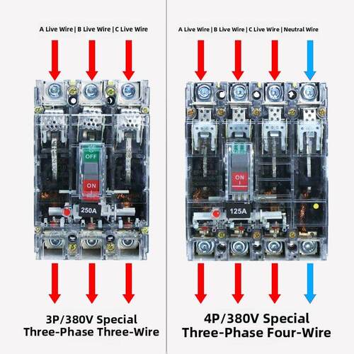 正品人塑胶断路器4P空气开关100A壳四空气开民关3P开关380V三相线