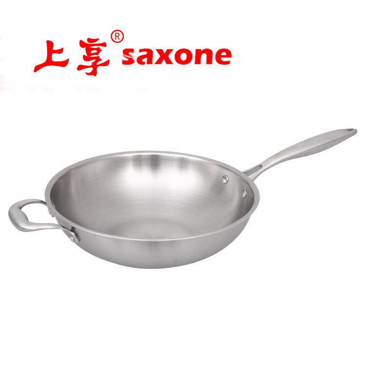 礼品三层复合钢锅无涂层炒菜锅不沾家用304不锈钢不粘锅炒锅