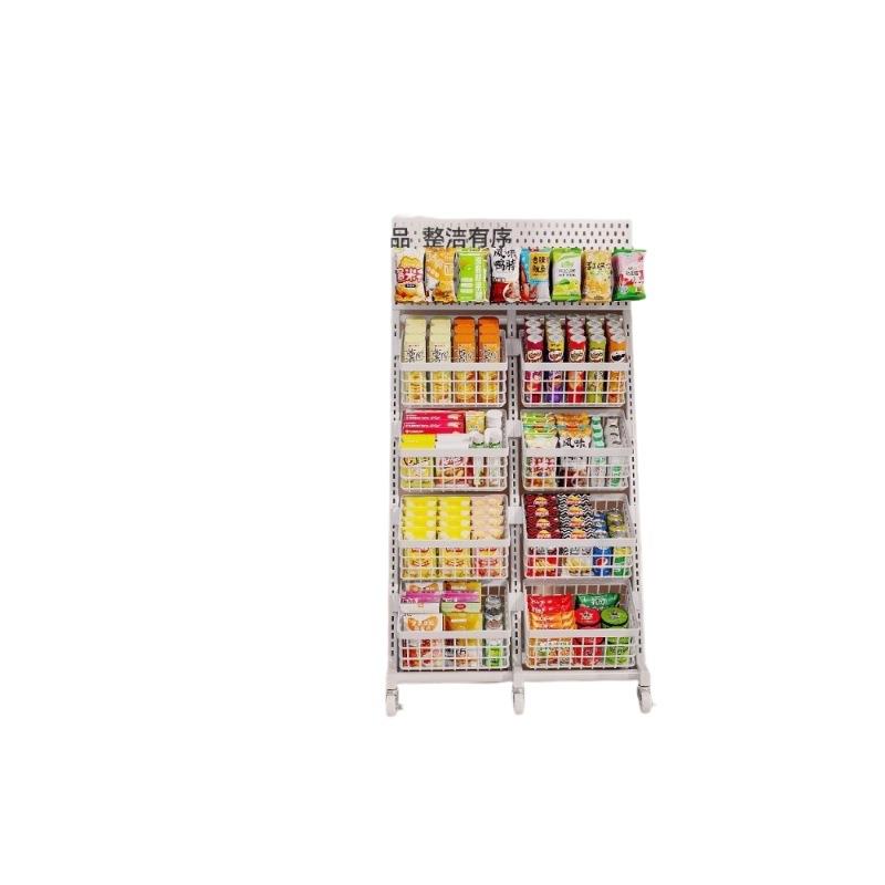 超市货架多层置物架商用零食架便利店小食品饮料展示架推车收纳筐