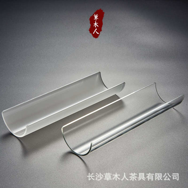 日式手工磨砂精制玻璃茶则加厚高透茶荷茶道零配琉璃赏茶荷