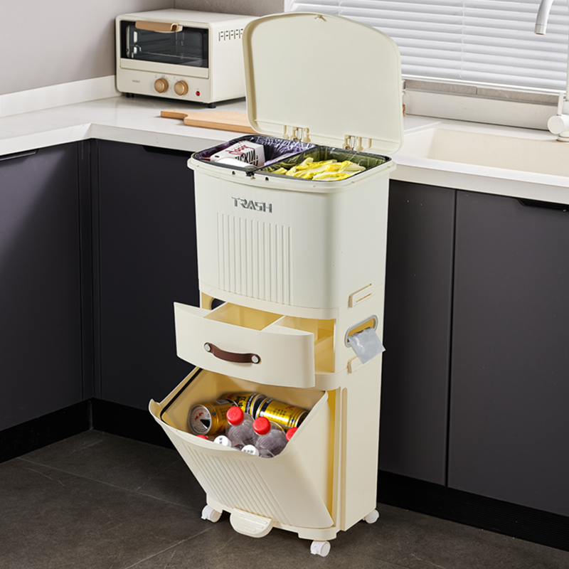 厨房垃圾桶家用干湿分离分类厨余带盖脚踏式大容量收纳筒2023新款