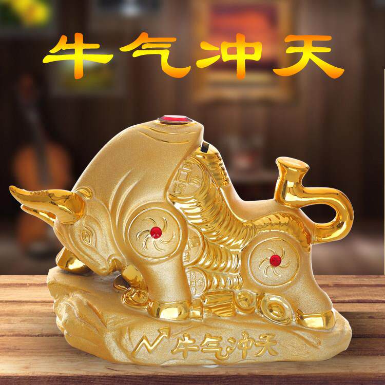 陶瓷金牛摆件金色贴钻存钱罐大号陶瓷开业礼品生肖牛乔迁装饰礼物