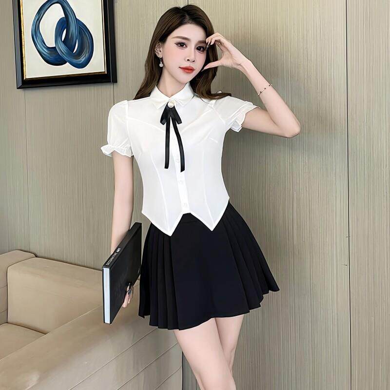 足疗店按摩足浴技师工作服女养生桑拿洗浴沐足夜场百褶裙套装