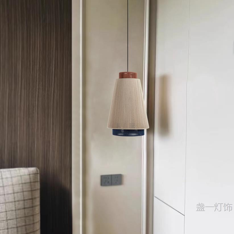 设计师创意餐厅吊灯北欧日式复古客厅卧室床头灯饭厅吧台绳编灯具
