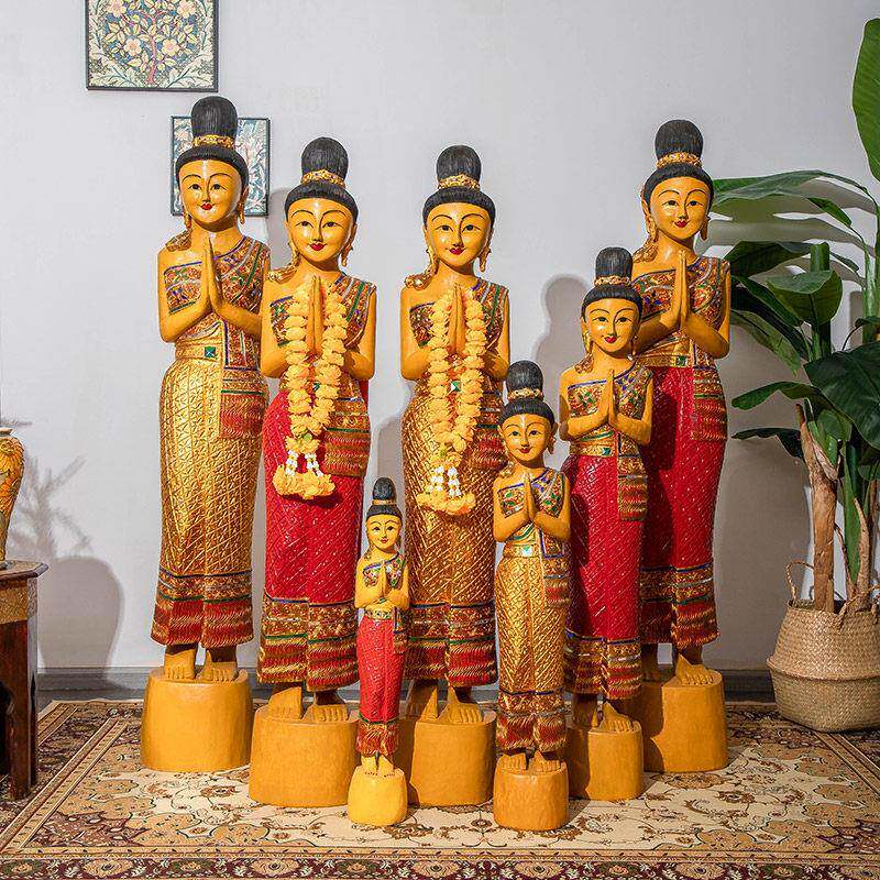 泰国迎宾摆件店铺门童佛像装饰东南亚风泰式软装傣族人偶仕女雕像