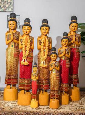 泰国迎宾摆件店铺门童佛像装饰东南亚风泰式软装傣族人偶仕女雕像