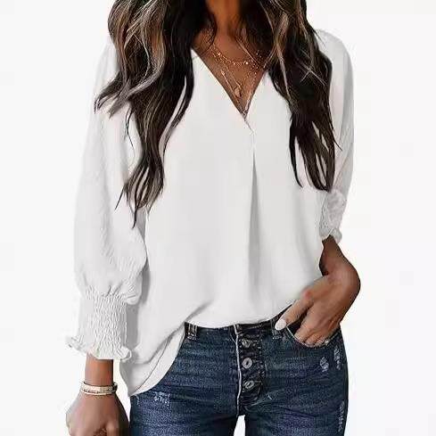 Women's waist cinched top collar seven quarter sleeved