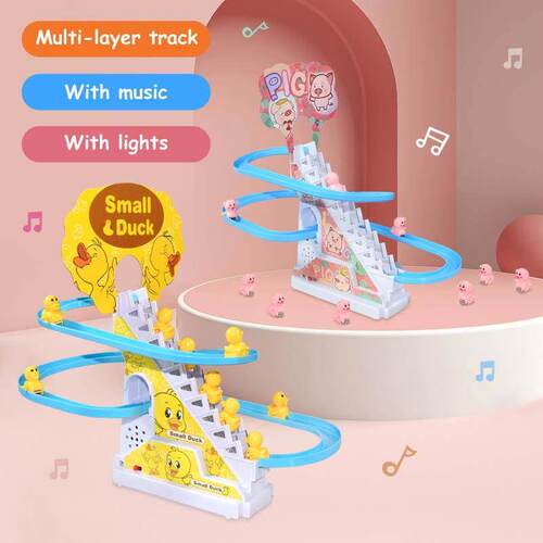 DIY Rail Racing Track Electric Small Duck Climbing Stairs To
