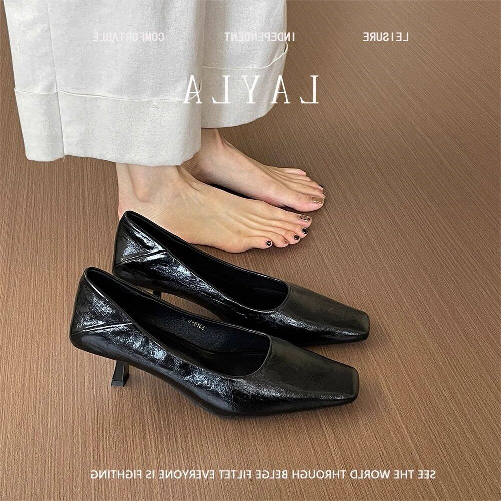 香港黑色通勤高跟鞋女春夏2025年新款气质真皮细跟不累脚方头鞋
