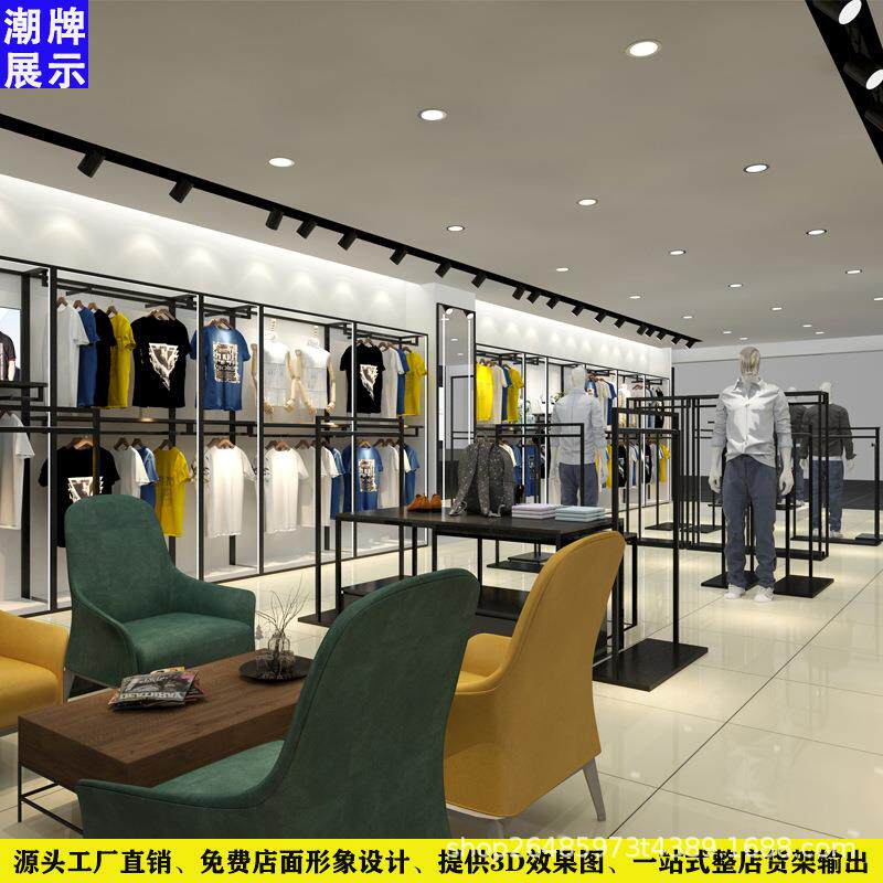 男装货架带灯不锈钢男装货架服装店展示架靠墙服装货架商务货架