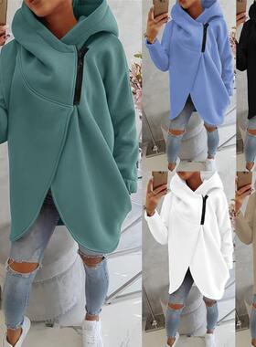 Women's long sleeved black hooded jacket sweatshirt with