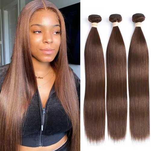 4# Chocolate Brown Straight Human Hair Bundles真人发发帘棕色