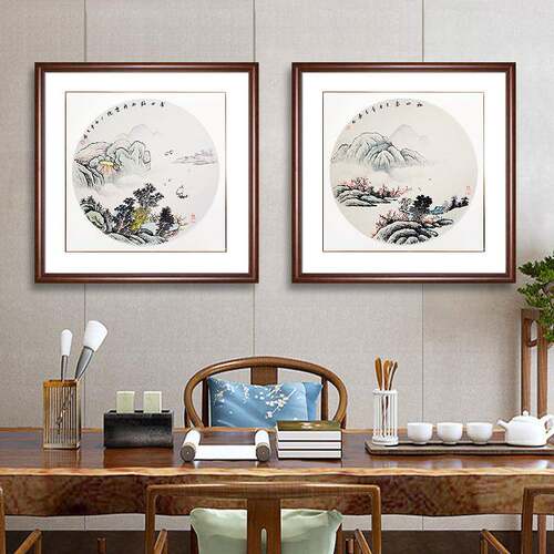 室I9F76STMTSEK手方绘斗山水画水墨国画办公画挂客厅沙发正方形壁