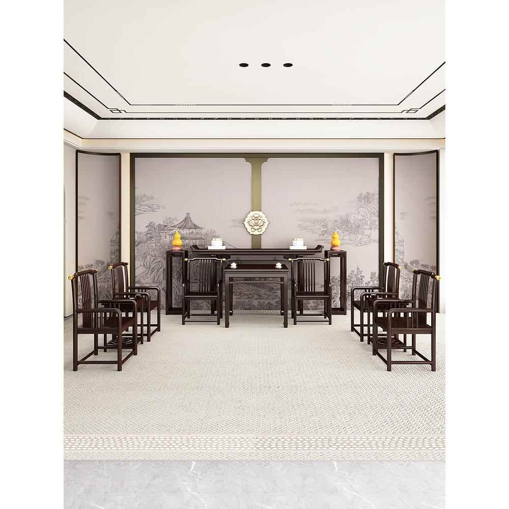 明式简约中堂六件套实木财神供桌条案家用堂屋中式条几翘头桌花架