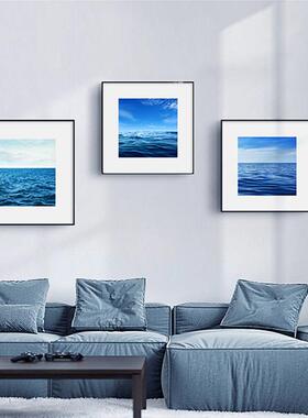 波光粼粼大海水平静风景装饰画蓝色波纹餐厅客厅方形玄关墙壁挂画