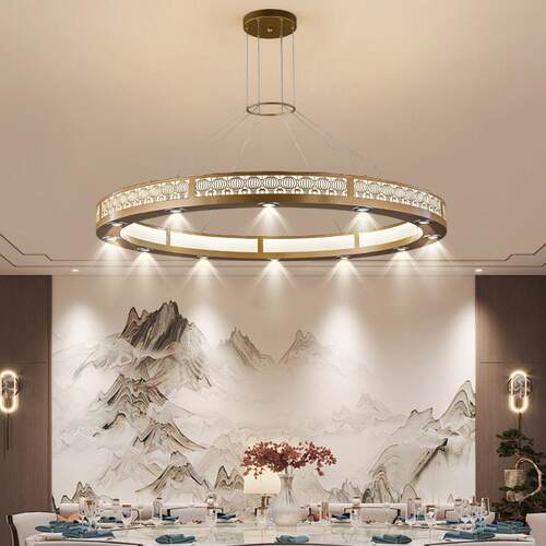 新中式餐厅包间吊灯圆形创意酒楼饭店餐饮包厢吊灯菜馆包房客厅灯