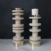 北欧创意天然洞石金属竹节烛台摆件餐厅酒店样板房软装 家居饰品