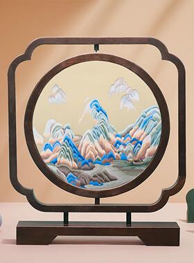 苏绣台屏手工屏风桌面工艺礼品摆饰摆台新中式双面刺绣摆件外国友