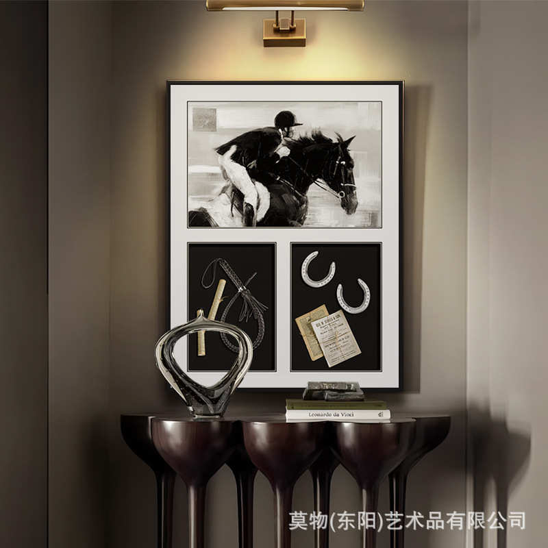 别墅酒店室客厅餐厅沙发背景墙健身房马术挂画立体中式装饰实物画图片