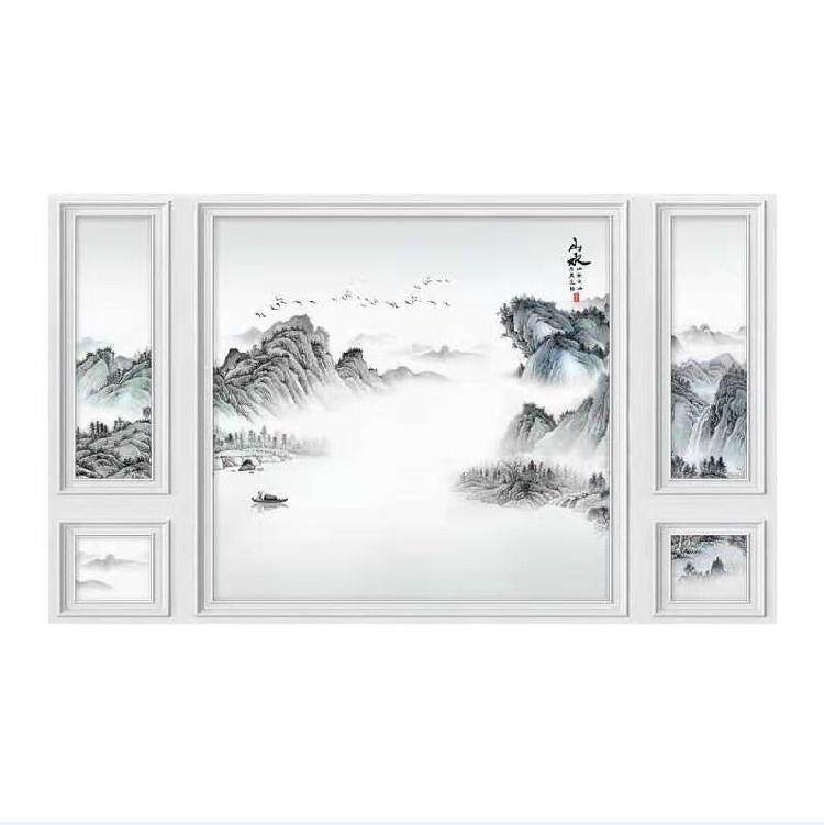 装饰墙纸五墙水墨山水电视宫格墙壁画影视壁纸中式墙画布客厅背景,家居饰品,现代装饰画,淘宝优惠券,粉丝福利购,淘宝优惠卷